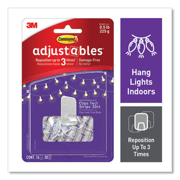 Command™ Adjustables Repositionable Mini Clips, Plastic, White, 0.5 Lb Capacity, 14 Clips And 12 Strips freeshipping - TVN Wholesale